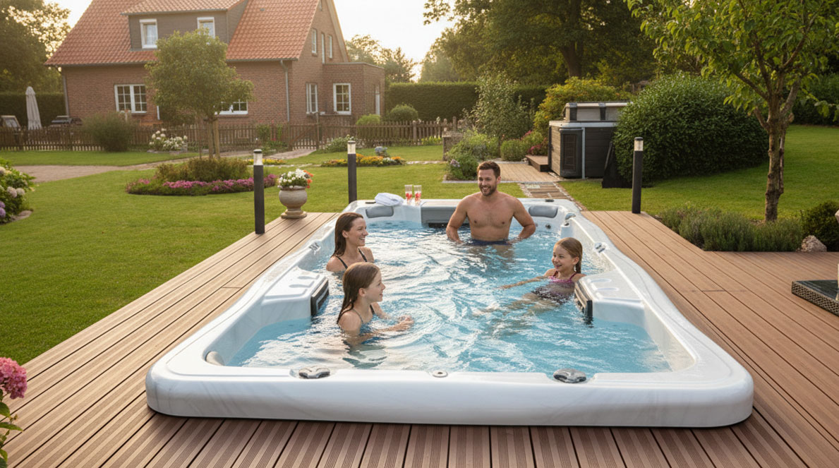 Familienzeit im Swim Spa: Ideal für Groß und Klein.