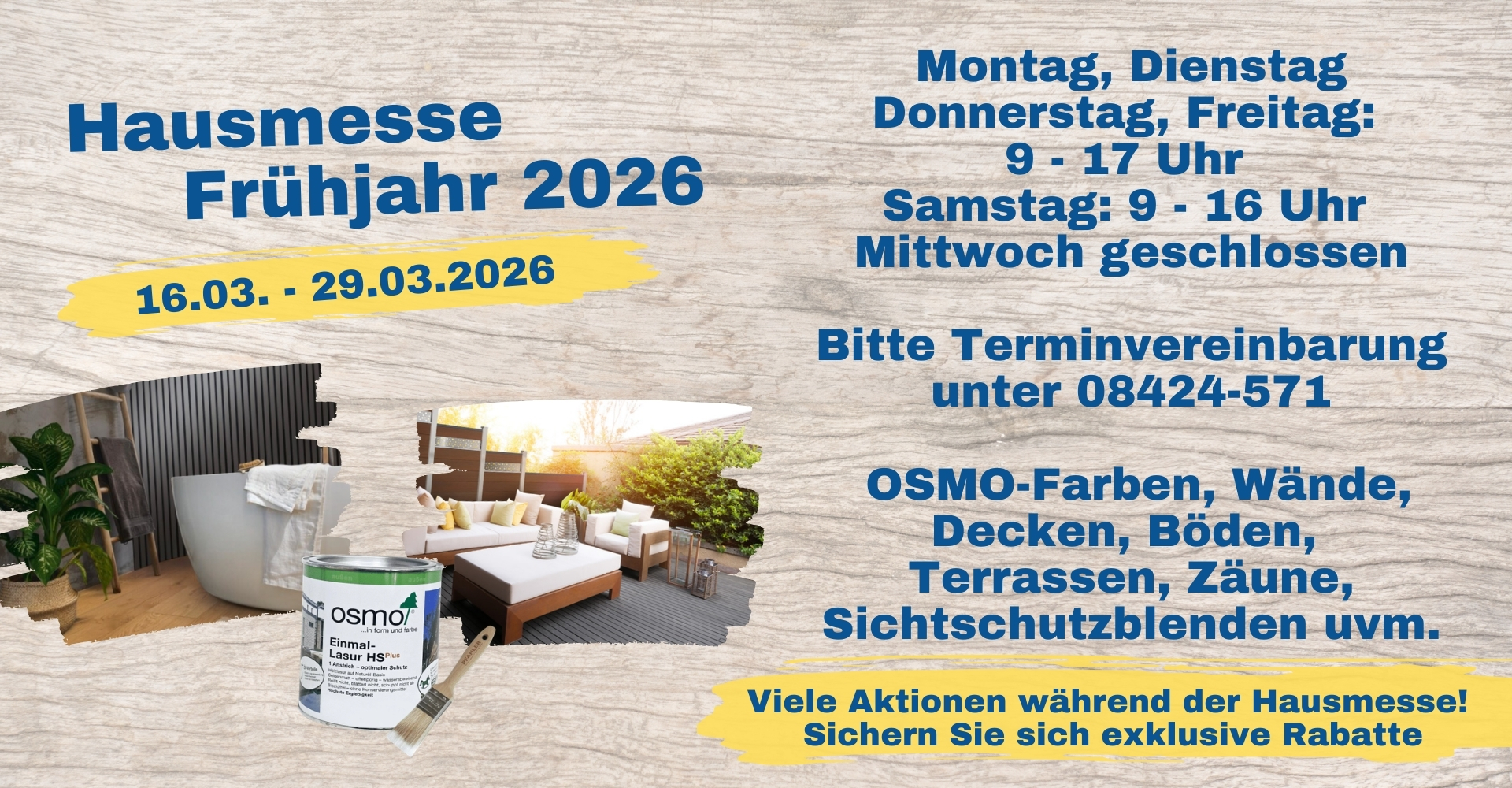 Holz Pfahler - Hausmesse Frühjahr 2026
16.03. 29.03.2026